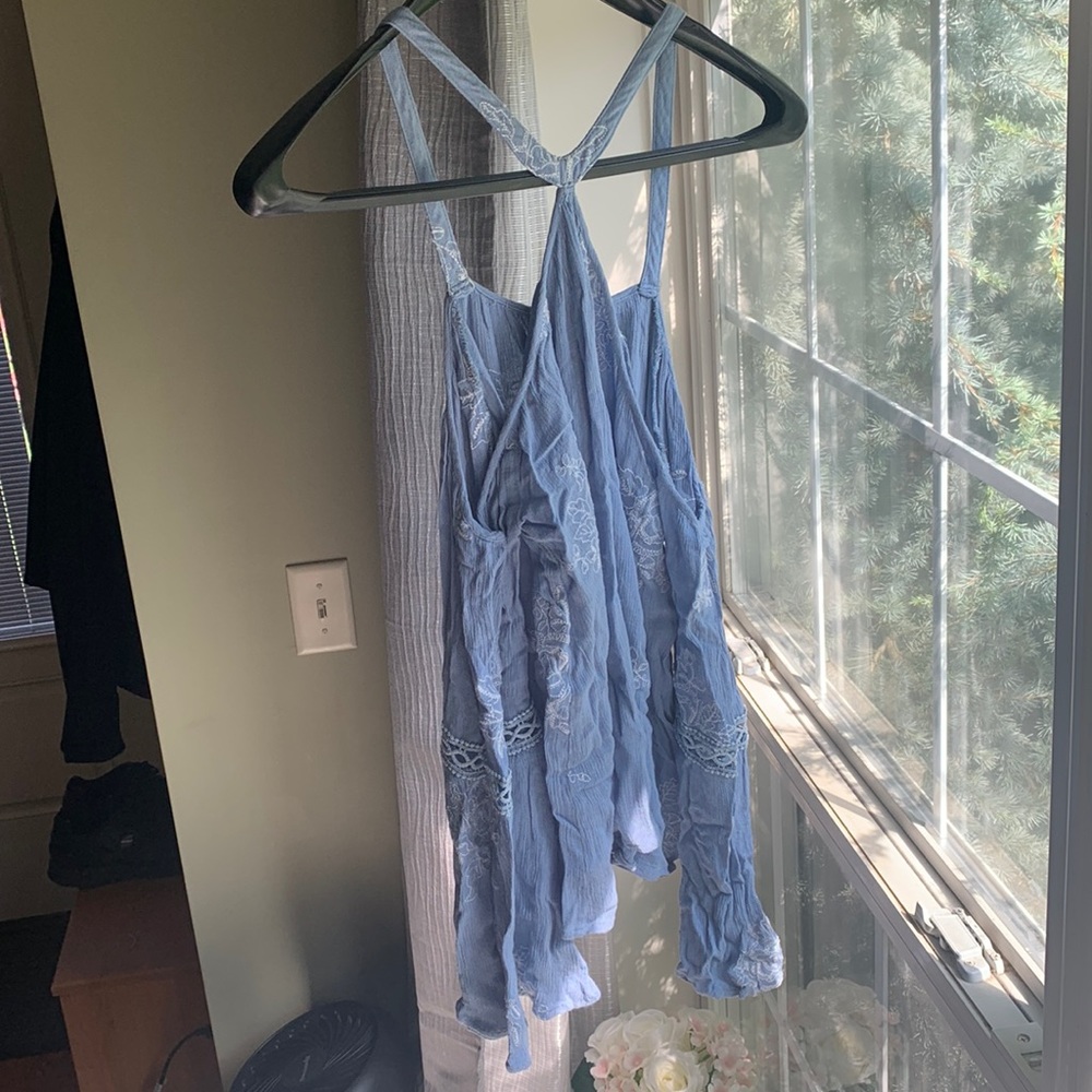 Off the shoulder blue top